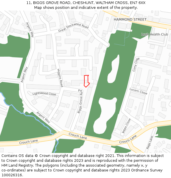11, BIGGS GROVE ROAD, CHESHUNT, WALTHAM CROSS, EN7 6XX: Location map and indicative extent of plot