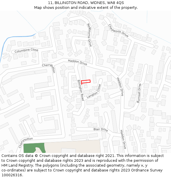 11, BILLINGTON ROAD, WIDNES, WA8 4QS: Location map and indicative extent of plot