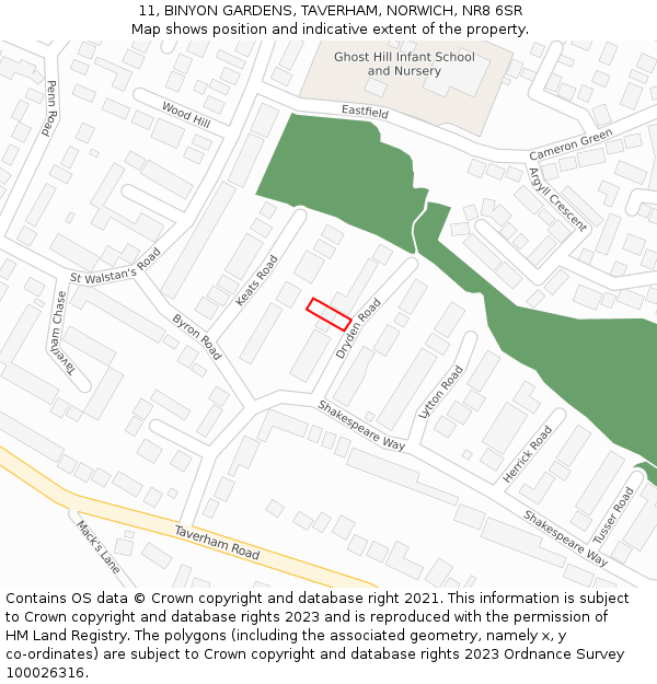 11, BINYON GARDENS, TAVERHAM, NORWICH, NR8 6SR: Location map and indicative extent of plot