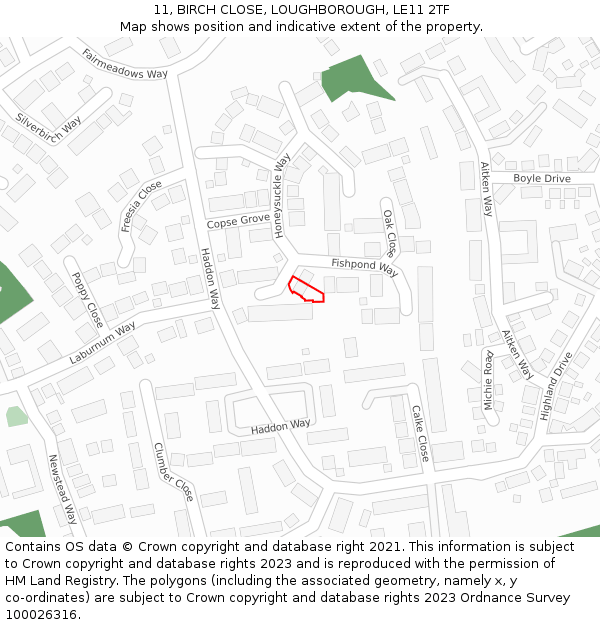 11, BIRCH CLOSE, LOUGHBOROUGH, LE11 2TF: Location map and indicative extent of plot