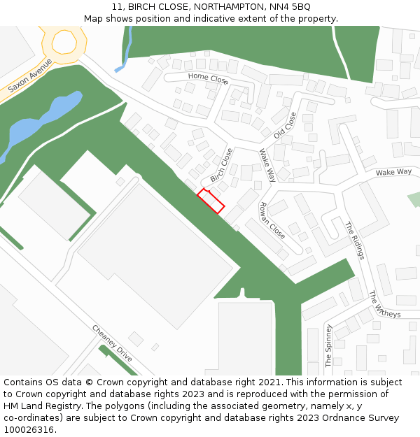 11, BIRCH CLOSE, NORTHAMPTON, NN4 5BQ: Location map and indicative extent of plot