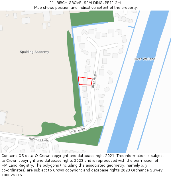 11, BIRCH GROVE, SPALDING, PE11 2HL: Location map and indicative extent of plot