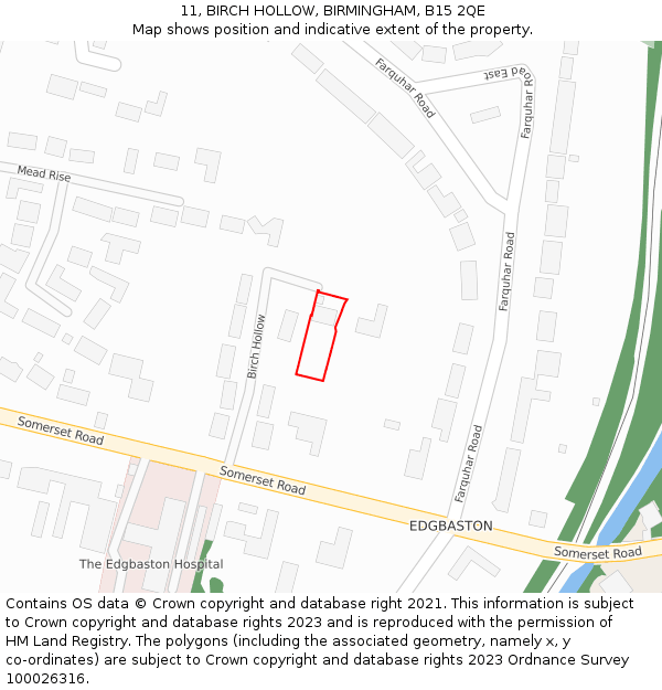 11, BIRCH HOLLOW, BIRMINGHAM, B15 2QE: Location map and indicative extent of plot