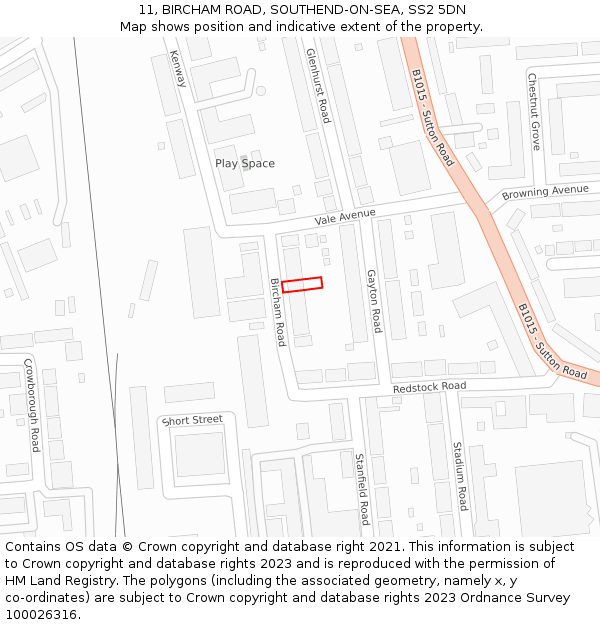 11, BIRCHAM ROAD, SOUTHEND-ON-SEA, SS2 5DN: Location map and indicative extent of plot