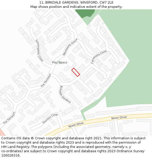11, BIRKDALE GARDENS, WINSFORD, CW7 2LE: Location map and indicative extent of plot