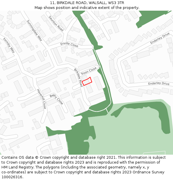 11, BIRKDALE ROAD, WALSALL, WS3 3TR: Location map and indicative extent of plot