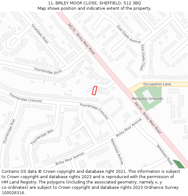 11, BIRLEY MOOR CLOSE, SHEFFIELD, S12 3BQ: Location map and indicative extent of plot