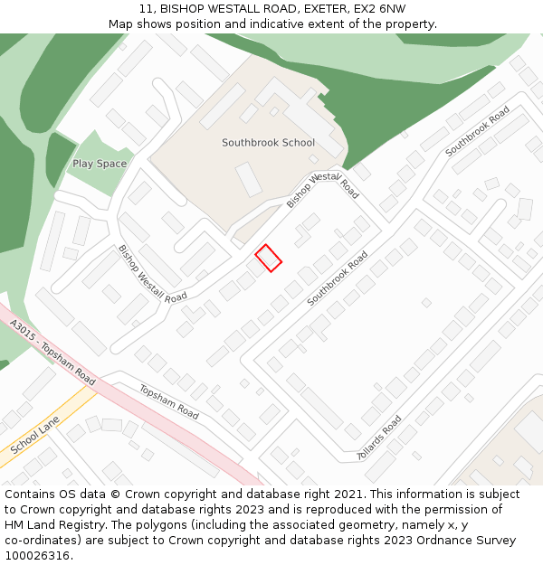 11, BISHOP WESTALL ROAD, EXETER, EX2 6NW: Location map and indicative extent of plot