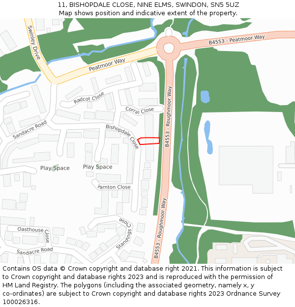 11, BISHOPDALE CLOSE, NINE ELMS, SWINDON, SN5 5UZ: Location map and indicative extent of plot