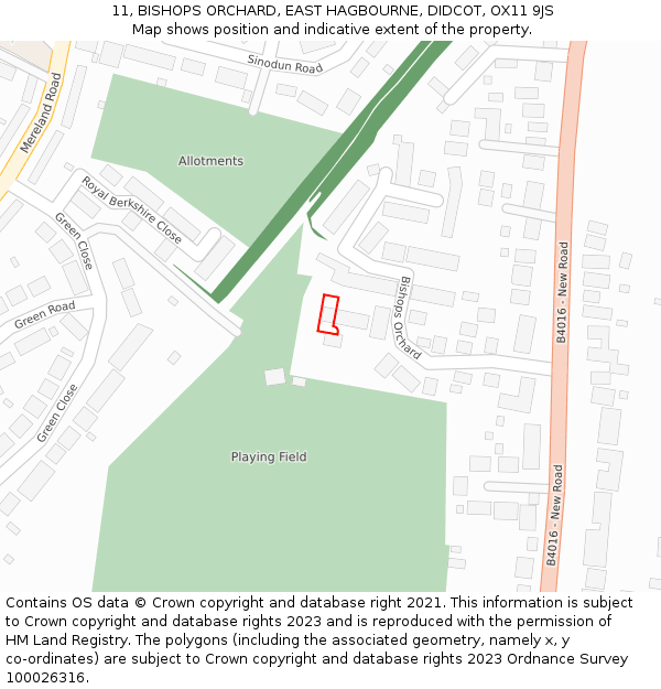 11, BISHOPS ORCHARD, EAST HAGBOURNE, DIDCOT, OX11 9JS: Location map and indicative extent of plot