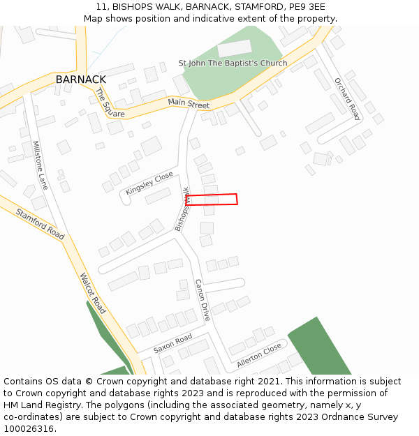 11, BISHOPS WALK, BARNACK, STAMFORD, PE9 3EE: Location map and indicative extent of plot