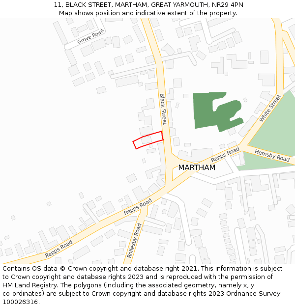 11, BLACK STREET, MARTHAM, GREAT YARMOUTH, NR29 4PN: Location map and indicative extent of plot