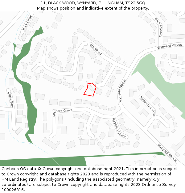 11, BLACK WOOD, WYNYARD, BILLINGHAM, TS22 5GQ: Location map and indicative extent of plot