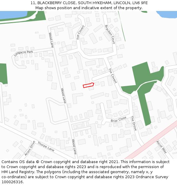 11, BLACKBERRY CLOSE, SOUTH HYKEHAM, LINCOLN, LN6 9FE: Location map and indicative extent of plot