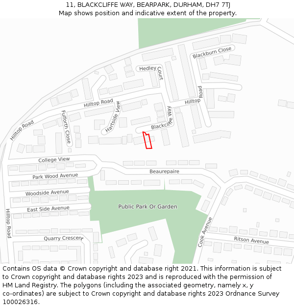 11, BLACKCLIFFE WAY, BEARPARK, DURHAM, DH7 7TJ: Location map and indicative extent of plot