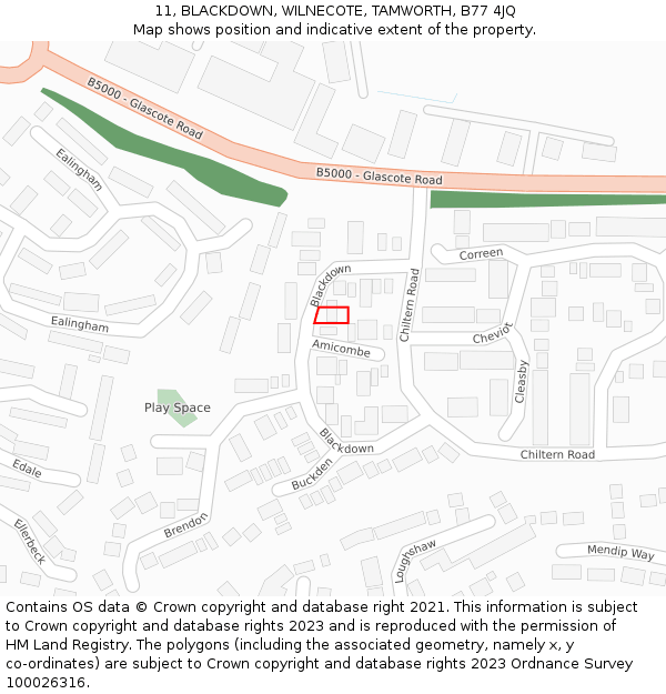 11, BLACKDOWN, WILNECOTE, TAMWORTH, B77 4JQ: Location map and indicative extent of plot