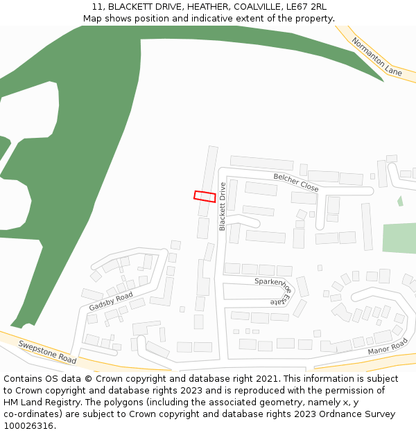 11, BLACKETT DRIVE, HEATHER, COALVILLE, LE67 2RL: Location map and indicative extent of plot