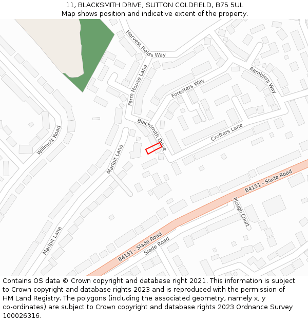 11, BLACKSMITH DRIVE, SUTTON COLDFIELD, B75 5UL: Location map and indicative extent of plot