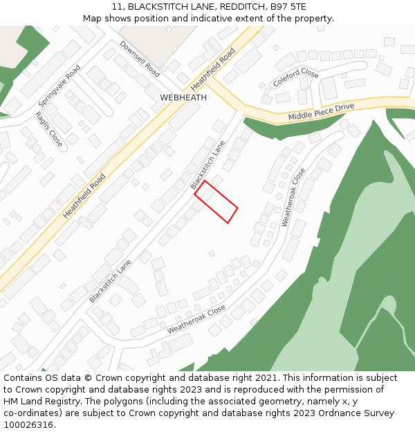 11, BLACKSTITCH LANE, REDDITCH, B97 5TE: Location map and indicative extent of plot