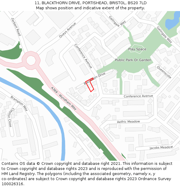 11, BLACKTHORN DRIVE, PORTISHEAD, BRISTOL, BS20 7LD: Location map and indicative extent of plot