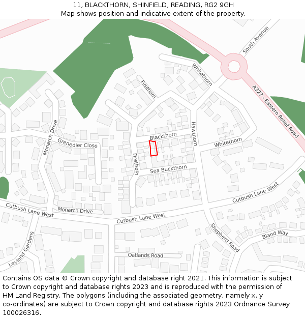 11, BLACKTHORN, SHINFIELD, READING, RG2 9GH: Location map and indicative extent of plot