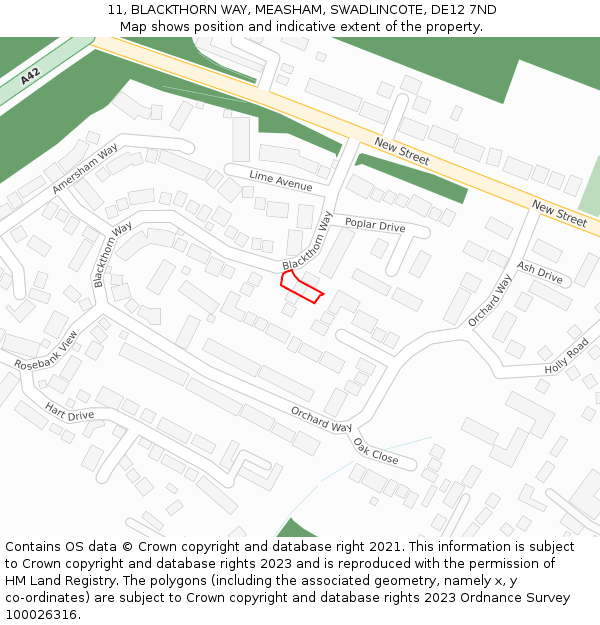 11, BLACKTHORN WAY, MEASHAM, SWADLINCOTE, DE12 7ND: Location map and indicative extent of plot