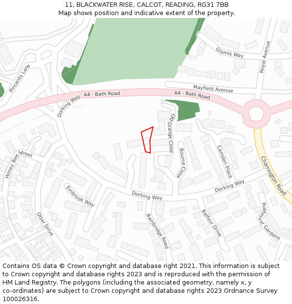 11, BLACKWATER RISE, CALCOT, READING, RG31 7BB: Location map and indicative extent of plot