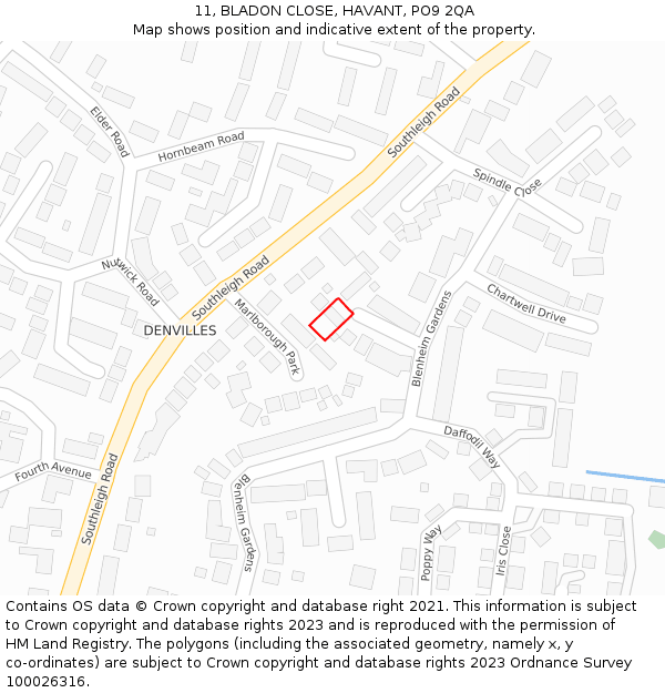 11, BLADON CLOSE, HAVANT, PO9 2QA: Location map and indicative extent of plot