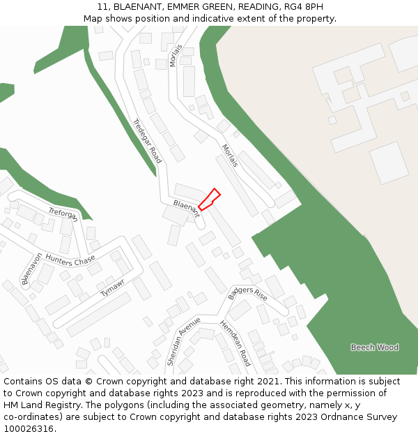 11, BLAENANT, EMMER GREEN, READING, RG4 8PH: Location map and indicative extent of plot