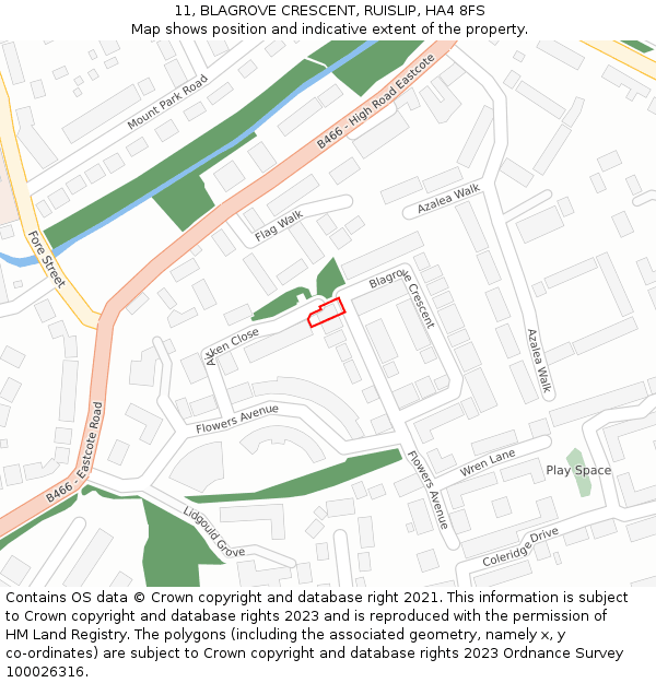 11, BLAGROVE CRESCENT, RUISLIP, HA4 8FS: Location map and indicative extent of plot