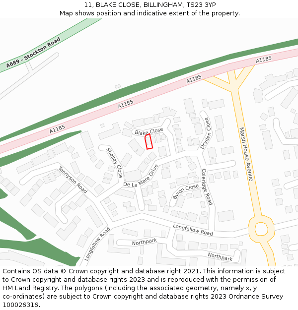 11, BLAKE CLOSE, BILLINGHAM, TS23 3YP: Location map and indicative extent of plot