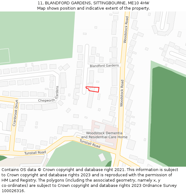 11, BLANDFORD GARDENS, SITTINGBOURNE, ME10 4HW: Location map and indicative extent of plot