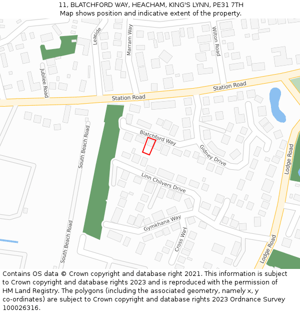 11, BLATCHFORD WAY, HEACHAM, KING'S LYNN, PE31 7TH: Location map and indicative extent of plot
