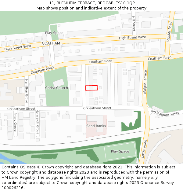 11, BLENHEIM TERRACE, REDCAR, TS10 1QP: Location map and indicative extent of plot