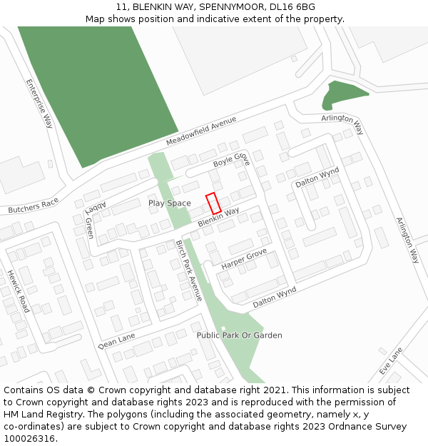 11, BLENKIN WAY, SPENNYMOOR, DL16 6BG: Location map and indicative extent of plot