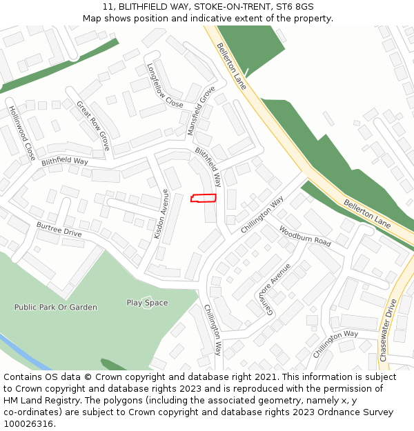 11, BLITHFIELD WAY, STOKE-ON-TRENT, ST6 8GS: Location map and indicative extent of plot