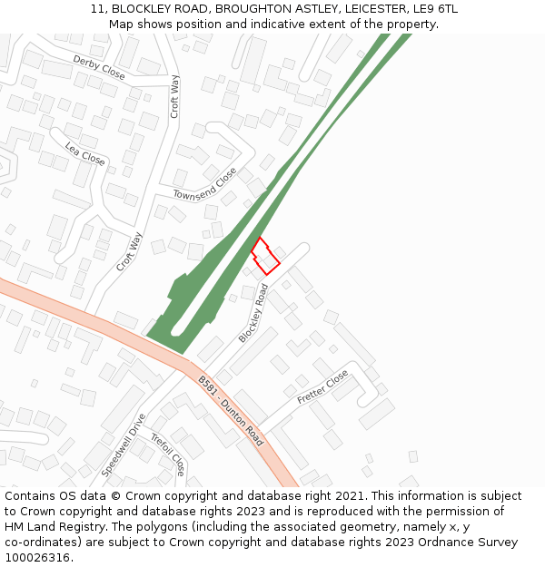 11, BLOCKLEY ROAD, BROUGHTON ASTLEY, LEICESTER, LE9 6TL: Location map and indicative extent of plot