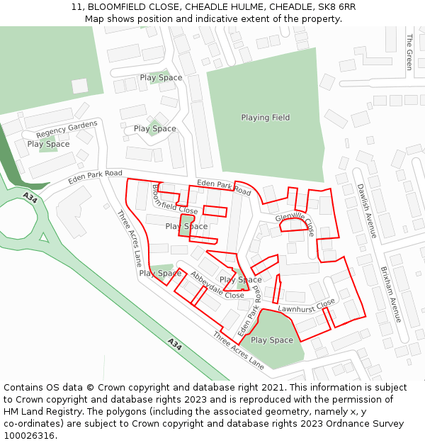 11, BLOOMFIELD CLOSE, CHEADLE HULME, CHEADLE, SK8 6RR: Location map and indicative extent of plot