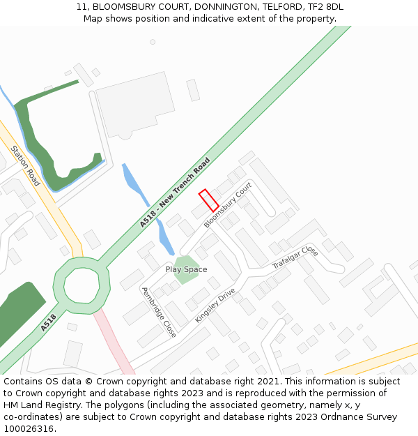 11, BLOOMSBURY COURT, DONNINGTON, TELFORD, TF2 8DL: Location map and indicative extent of plot