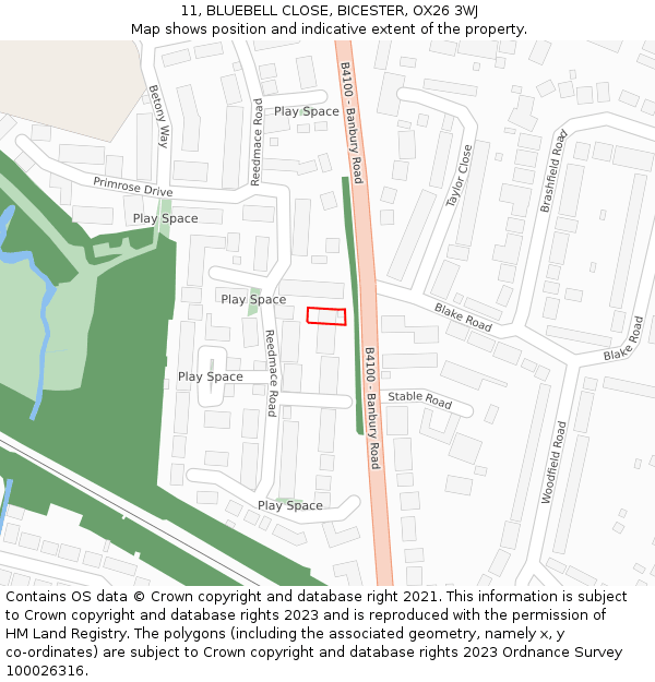 11, BLUEBELL CLOSE, BICESTER, OX26 3WJ: Location map and indicative extent of plot