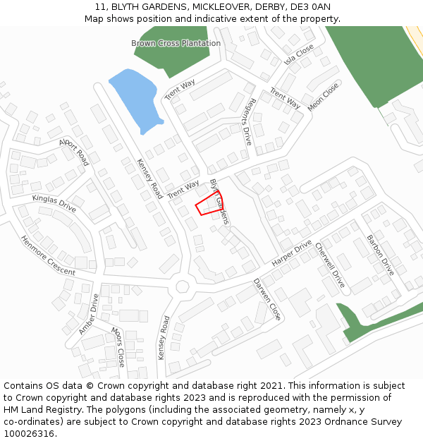 11, BLYTH GARDENS, MICKLEOVER, DERBY, DE3 0AN: Location map and indicative extent of plot