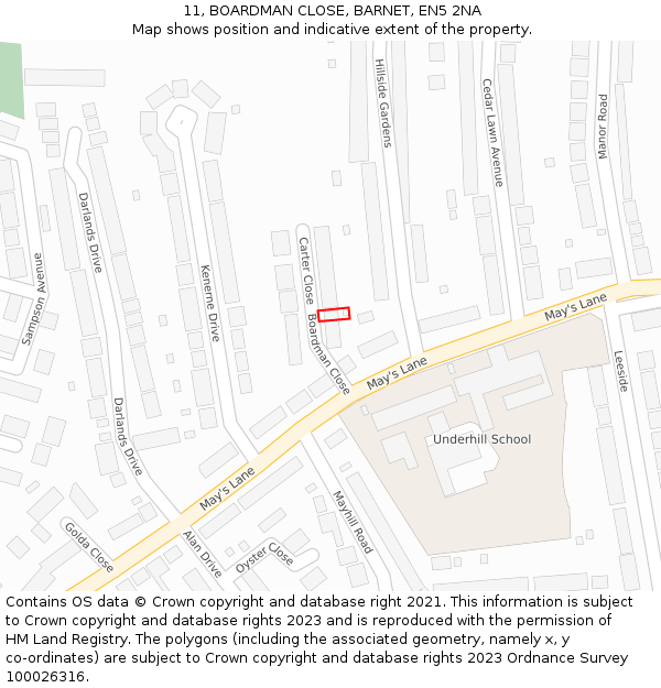 11, BOARDMAN CLOSE, BARNET, EN5 2NA: Location map and indicative extent of plot