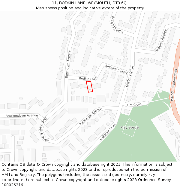 11, BODKIN LANE, WEYMOUTH, DT3 6QL: Location map and indicative extent of plot