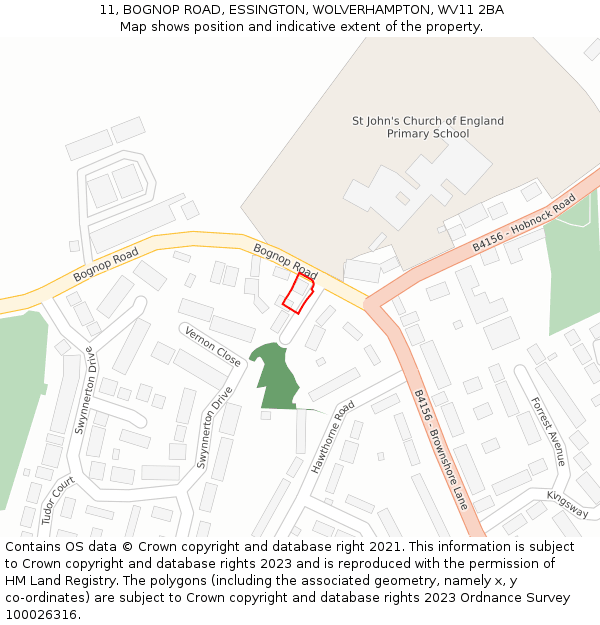 11, BOGNOP ROAD, ESSINGTON, WOLVERHAMPTON, WV11 2BA: Location map and indicative extent of plot