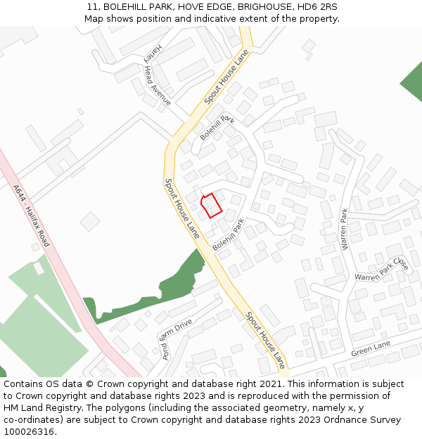 11, BOLEHILL PARK, HOVE EDGE, BRIGHOUSE, HD6 2RS: Location map and indicative extent of plot