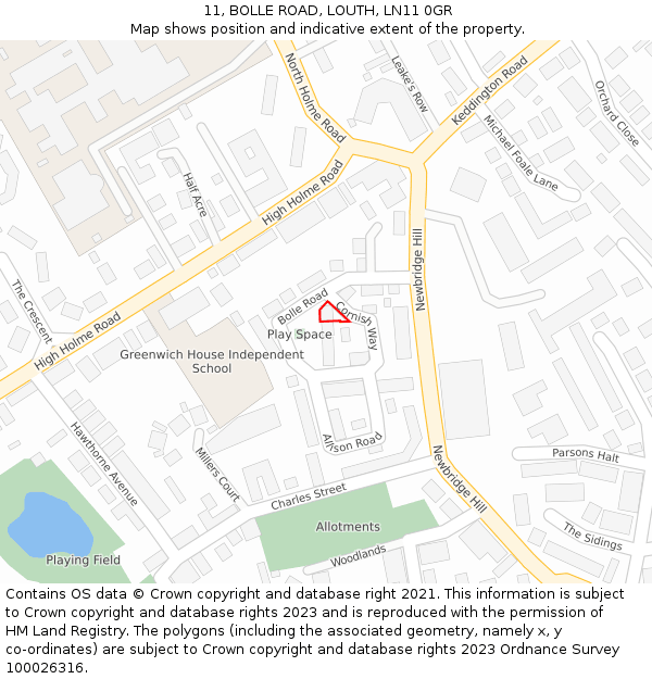 11, BOLLE ROAD, LOUTH, LN11 0GR: Location map and indicative extent of plot