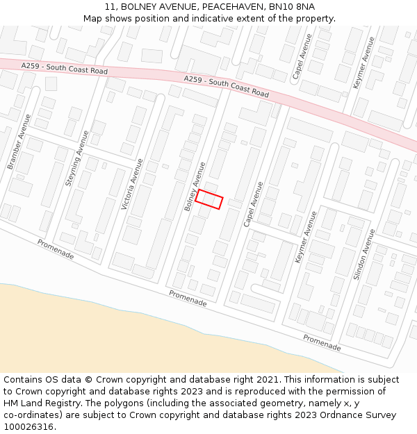 11, BOLNEY AVENUE, PEACEHAVEN, BN10 8NA: Location map and indicative extent of plot