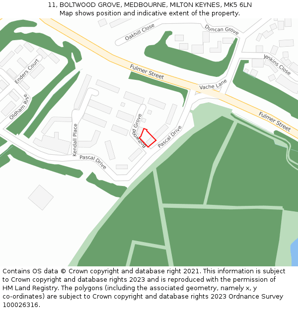 11, BOLTWOOD GROVE, MEDBOURNE, MILTON KEYNES, MK5 6LN: Location map and indicative extent of plot