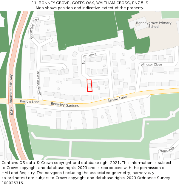 11, BONNEY GROVE, GOFFS OAK, WALTHAM CROSS, EN7 5LS: Location map and indicative extent of plot