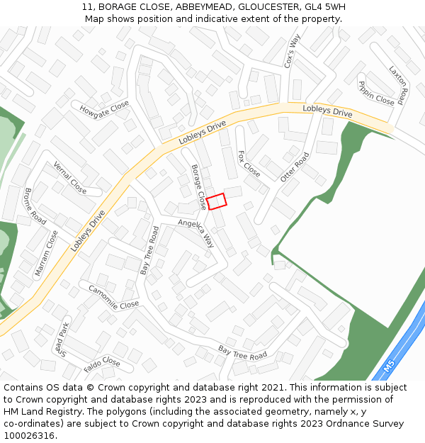 11, BORAGE CLOSE, ABBEYMEAD, GLOUCESTER, GL4 5WH: Location map and indicative extent of plot